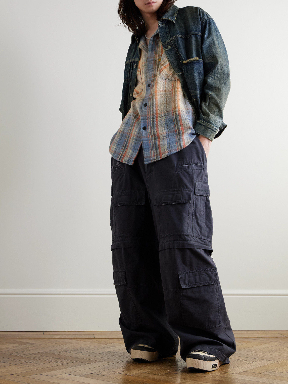 Shop Neighborhood Savage Type-1 Distressed Denim Jacket In Blue