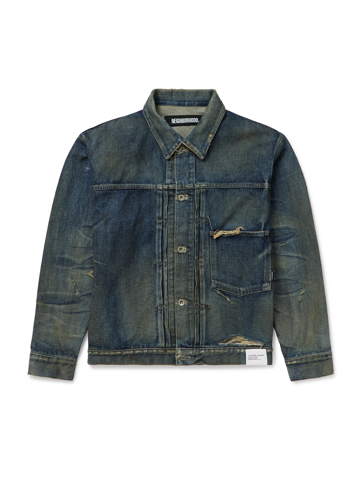 Shop Neighborhood Savage Type-1 Distressed Denim Jacket In Blue