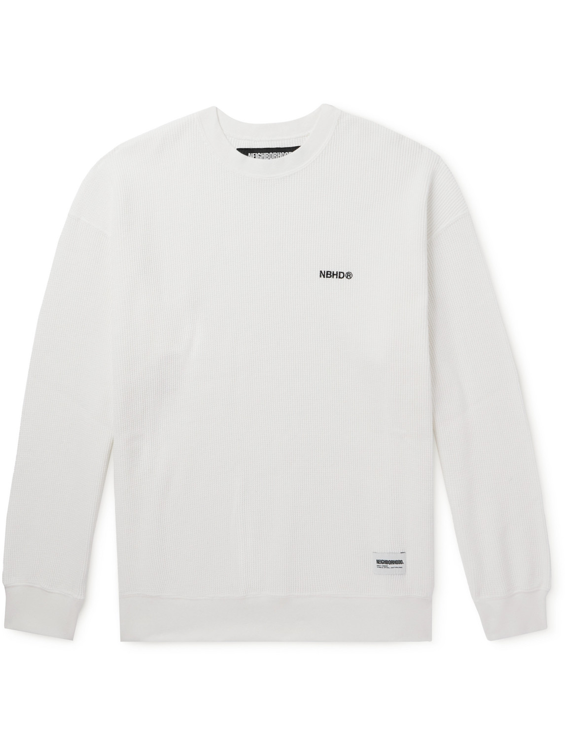 Neighborhood Logo-embroidered Appliquéd Waffle-knit Cotton T-shirt In White