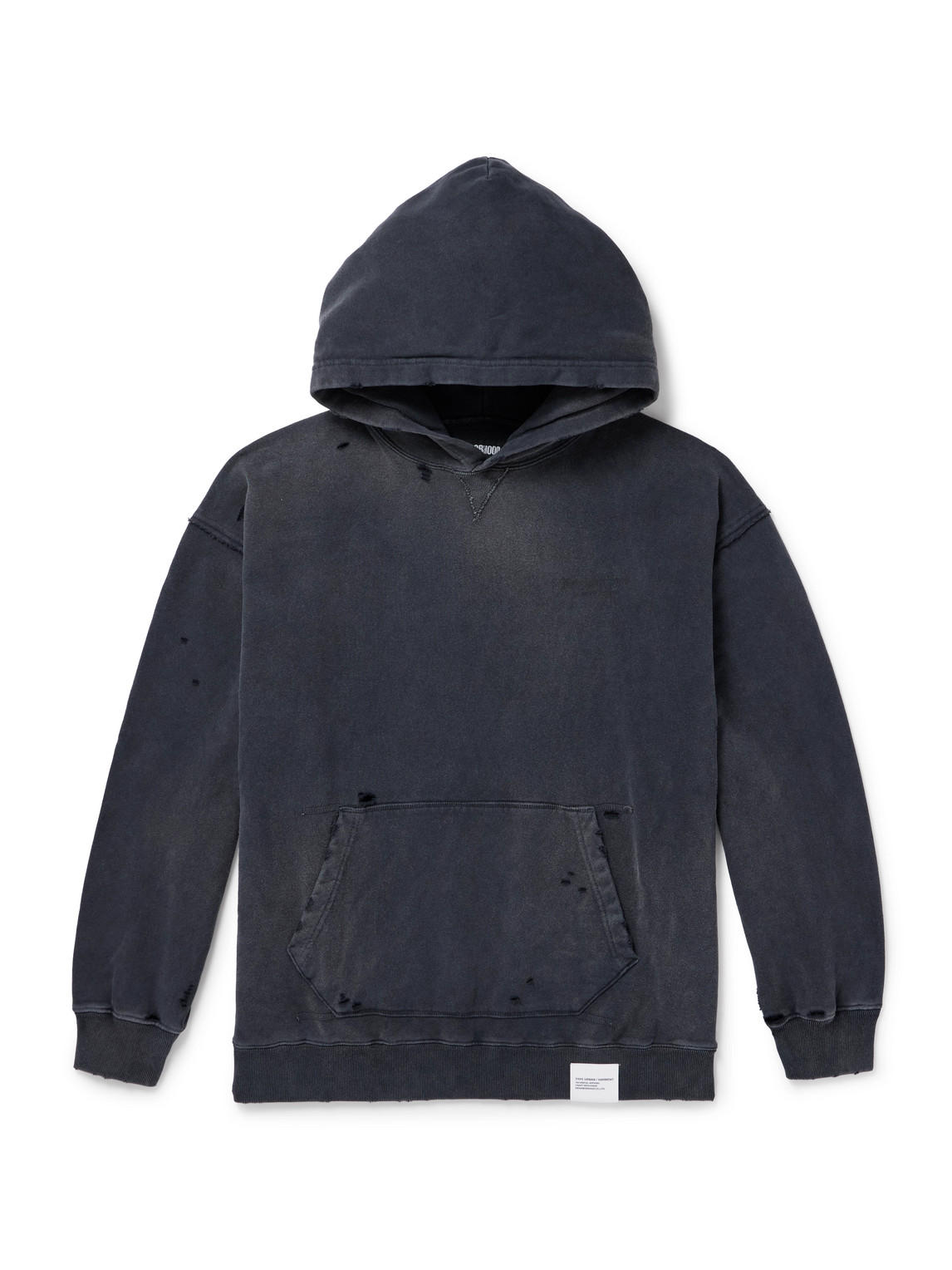 Neighborhood Savage Logo-print Distressed Cotton-jersey Hoodie In Black