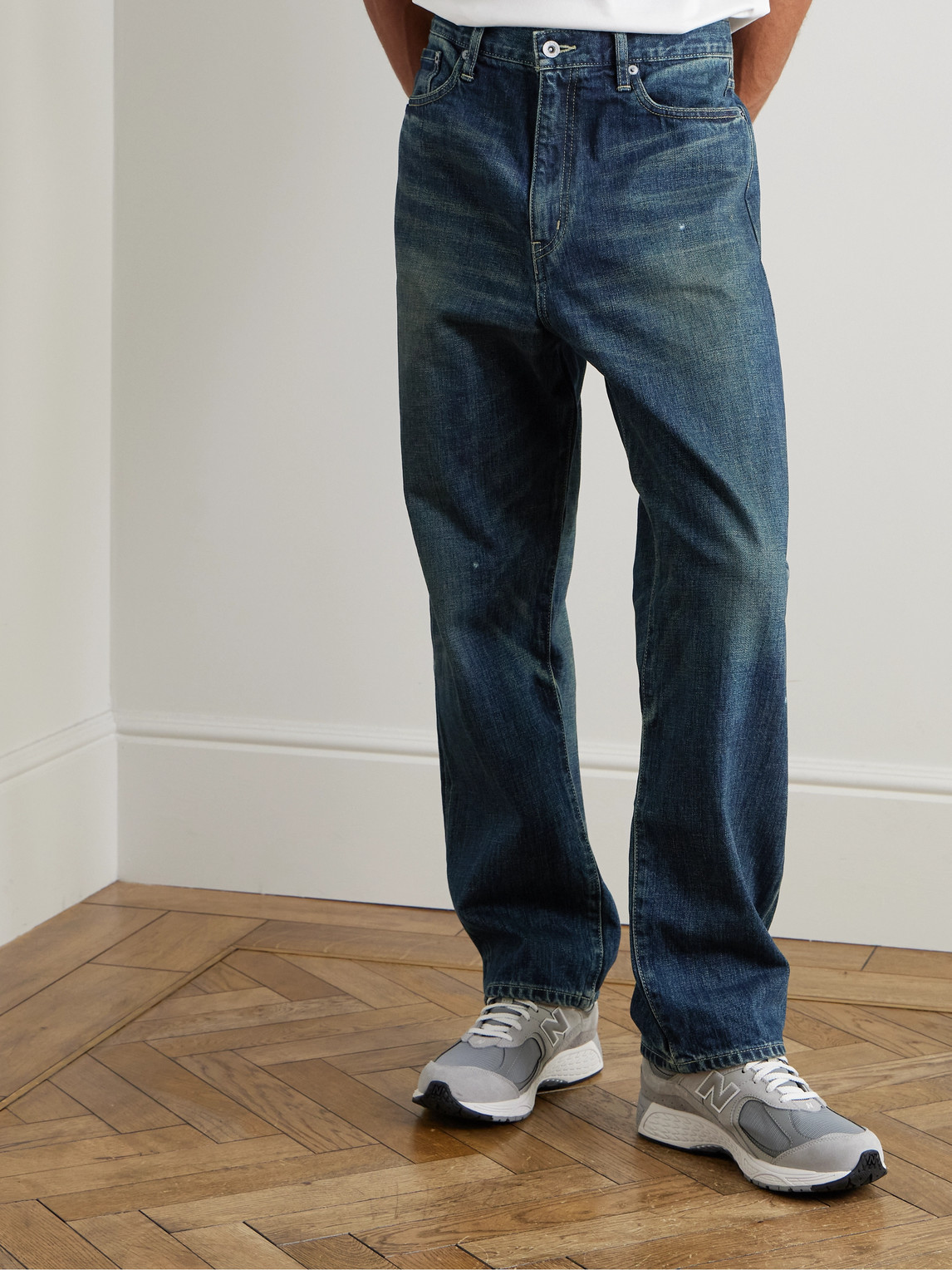 Shop Neighborhood Dp Basic Straight-leg Selvedge Jeans In Blue