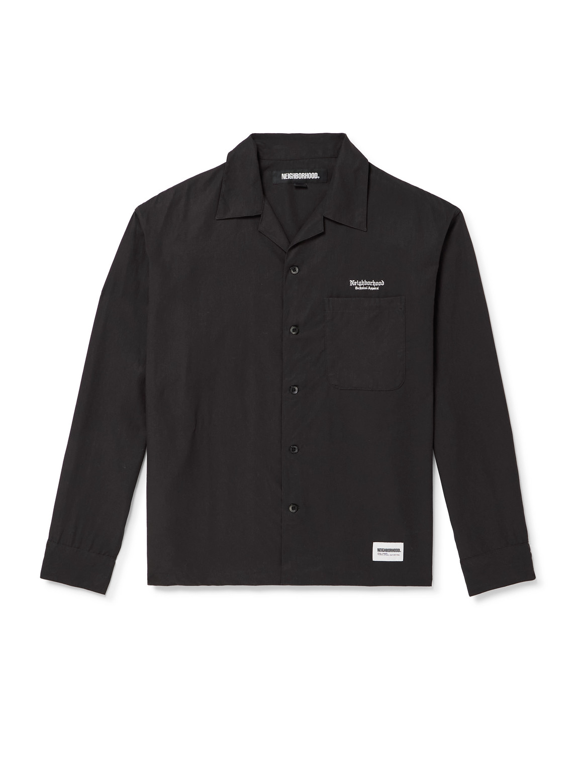 Neighborhood Camp-collar Logo-embroidered Lyocell And Linen-blend Overshirt In Black