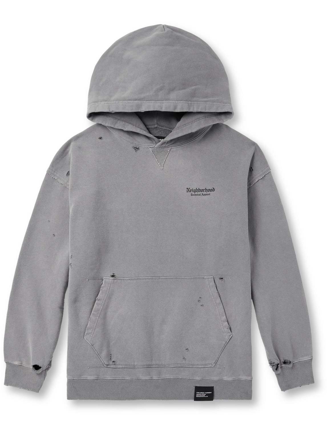 Neighborhood Savage Logo-print Distressed Cotton-jersey Hoodie In Gray