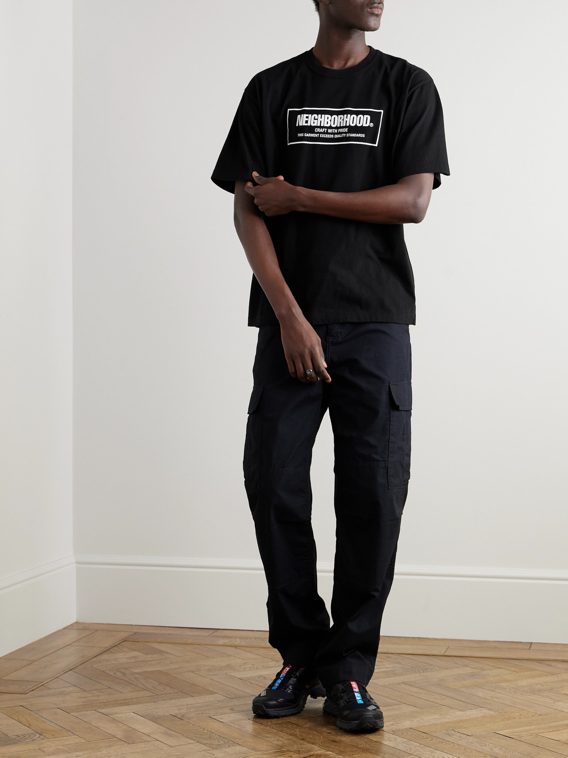 Neighborhood Logo-print Cotton-jersey T-shirt In Black