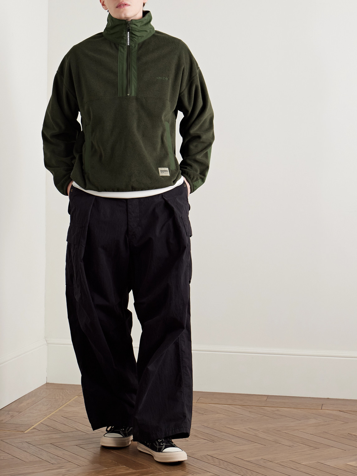 NEIGHBORHOOD LOGO-EMBROIDERED POLARTEC® FLEECE HALF-ZIP SWEATSHIRT 