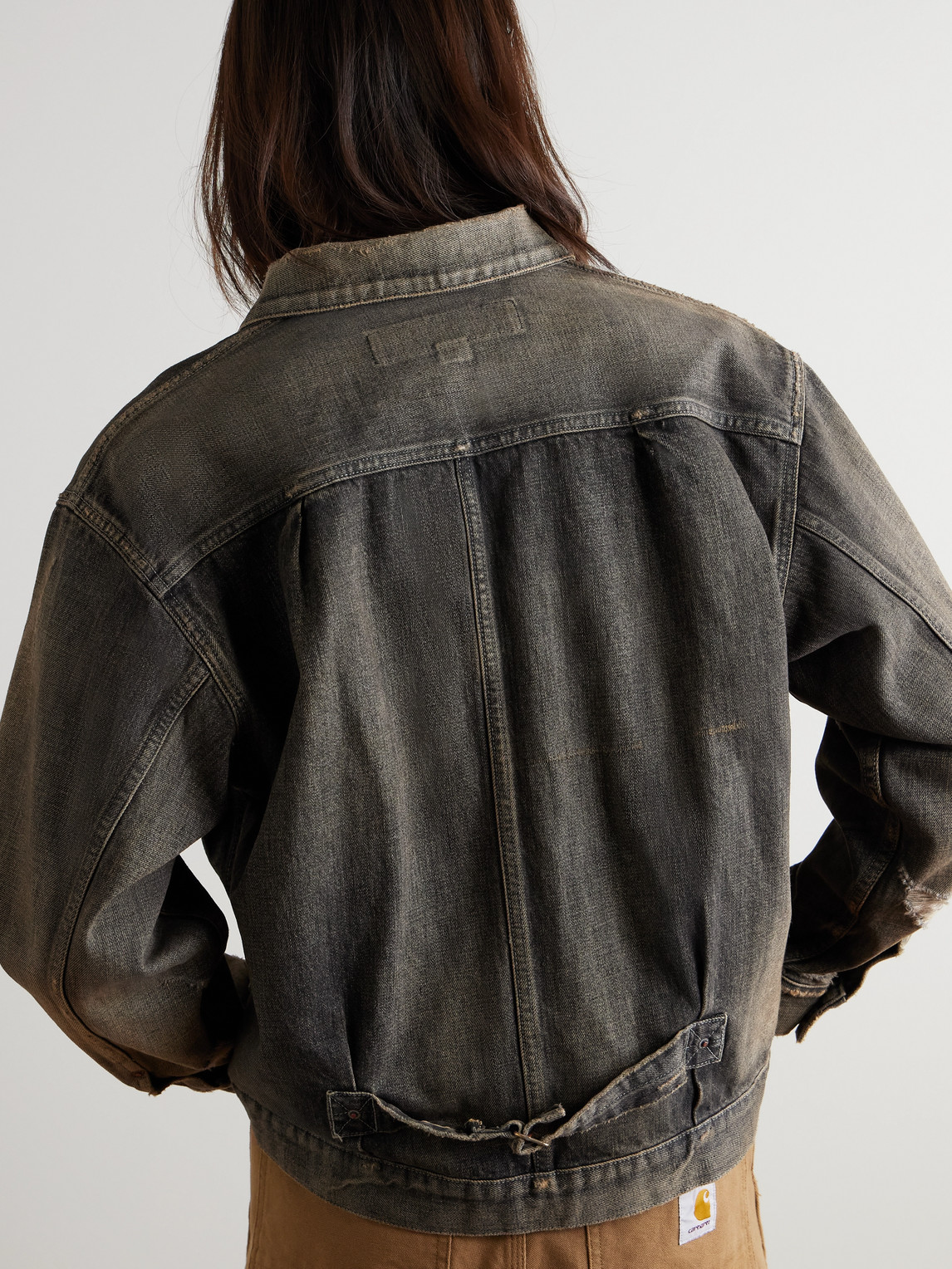 Shop Neighborhood Savage Type-1 Distressed Denim Jacket In Gray
