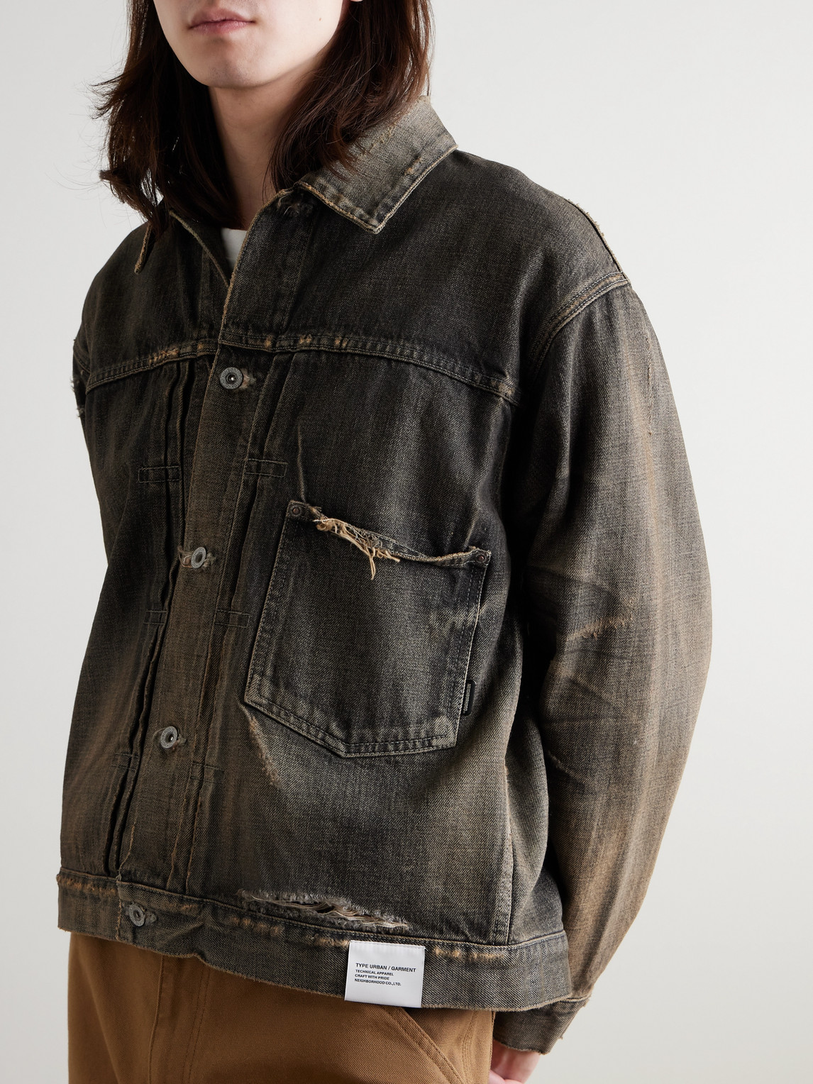 Shop Neighborhood Savage Type-1 Distressed Denim Jacket In Gray