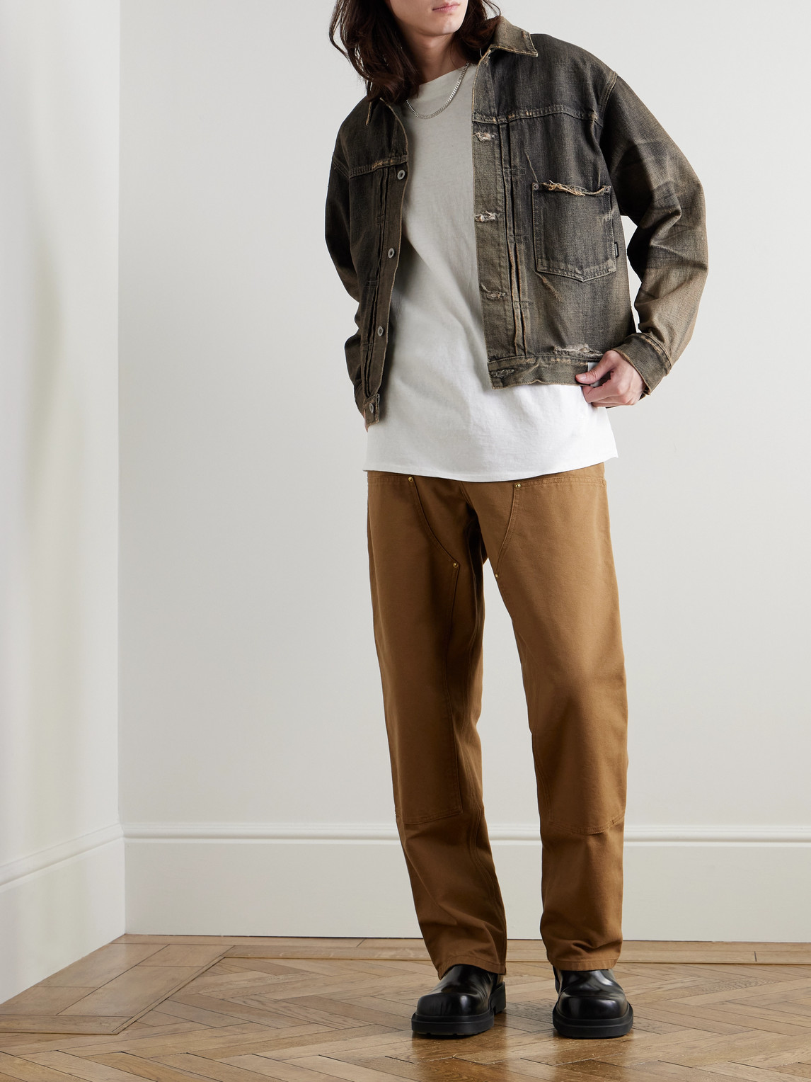 Shop Neighborhood Savage Type-1 Distressed Denim Jacket In Gray