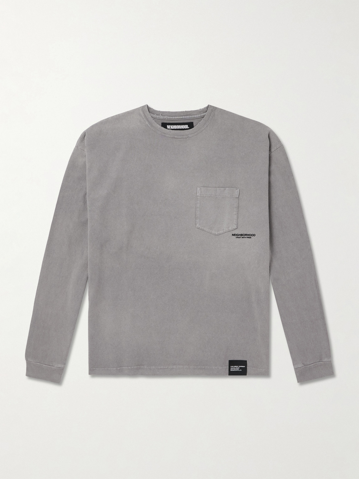 Neighborhood Savage Logo-flocked Distressed Cotton-jersey T-shirt In Gray