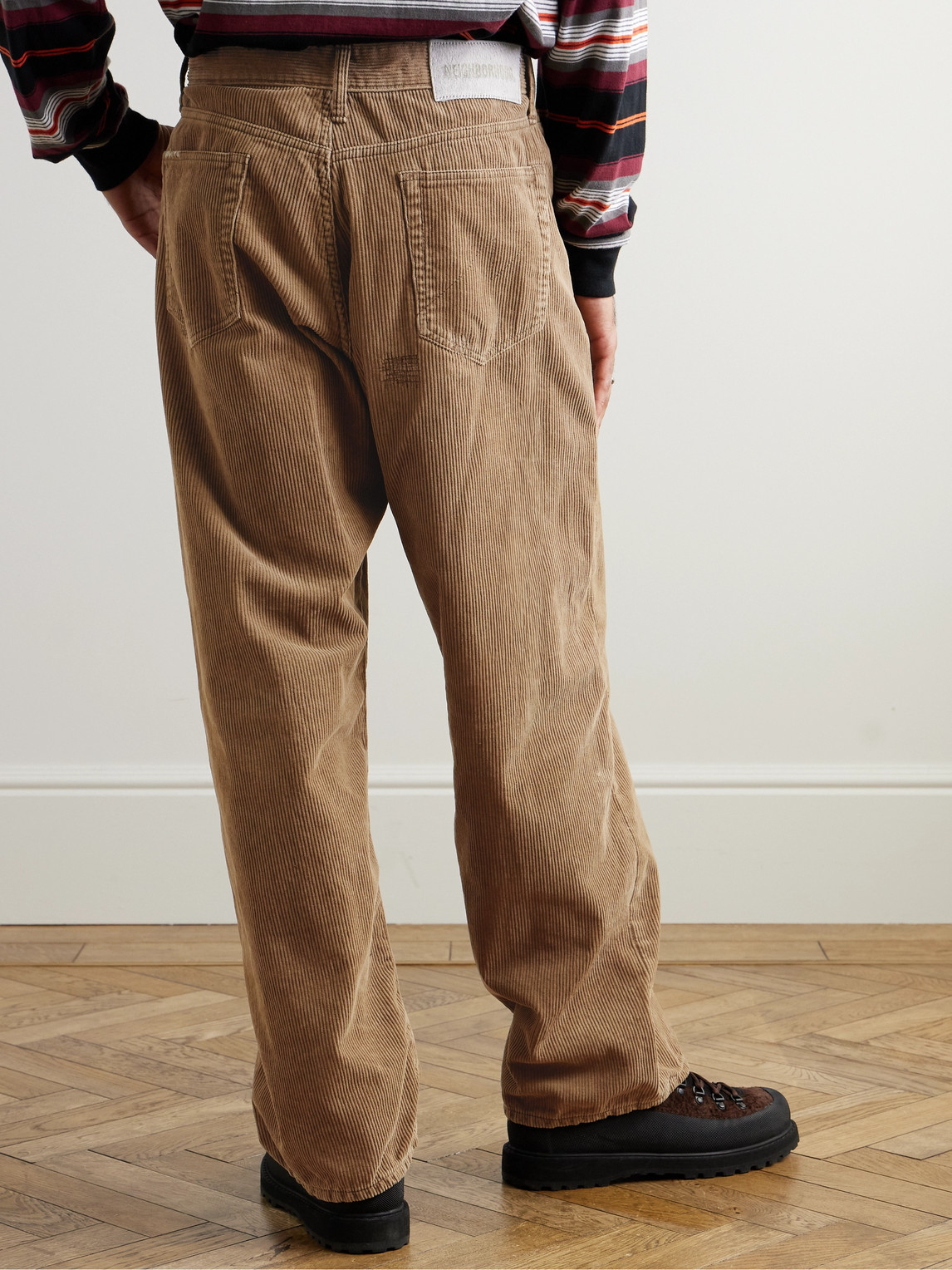 Shop Neighborhood Savage Wide-leg Distressed Cotton-corduroy Trousers In Brown