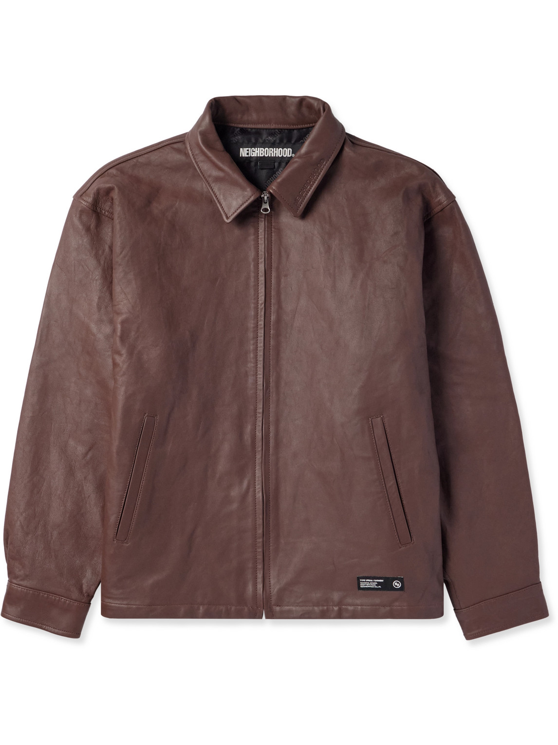 Neighborhood Logo-appliquéd Leather Jacket In Brown