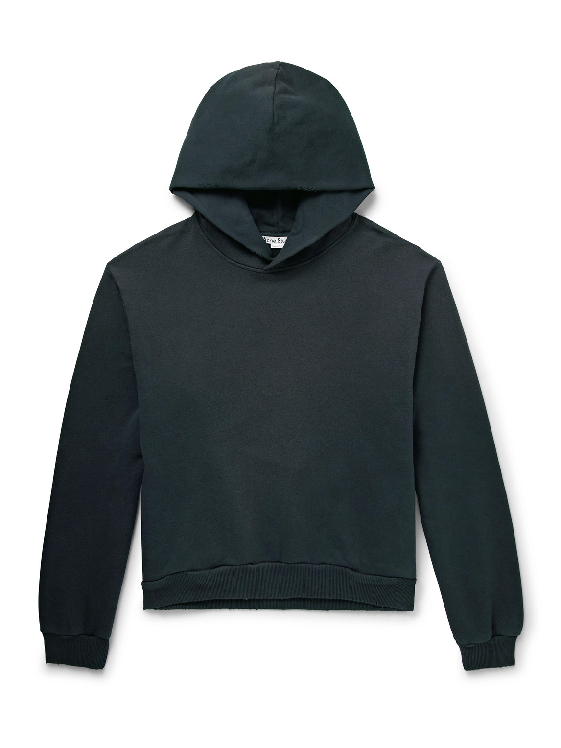 Acne Studios Franziska Garment-dyed Distressed Logo-print Cotton-blend Jersey Hoodie In Black