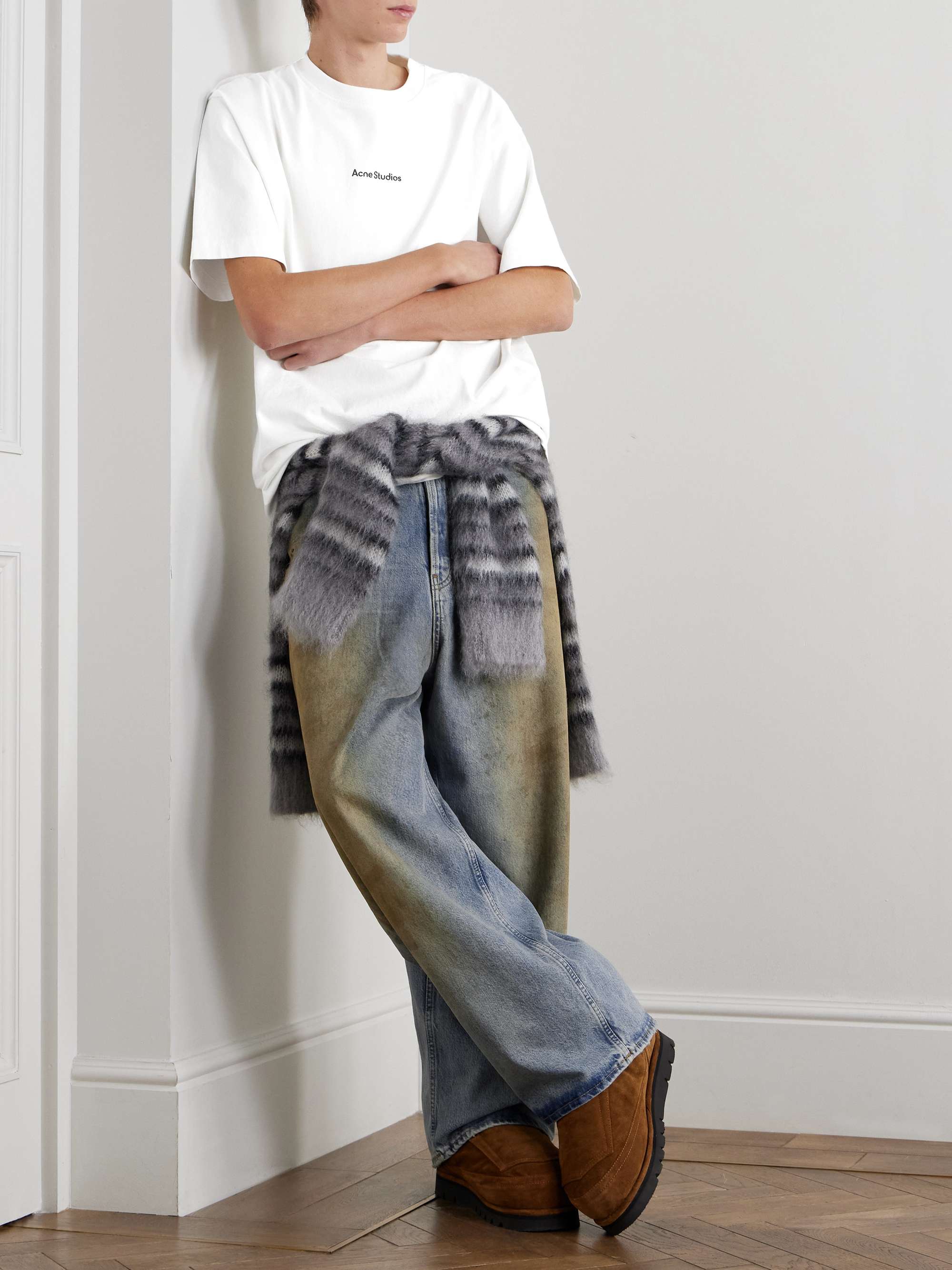 ACNE STUDIOS Exford Distressed Logo-Print Cotton-Jersey T
