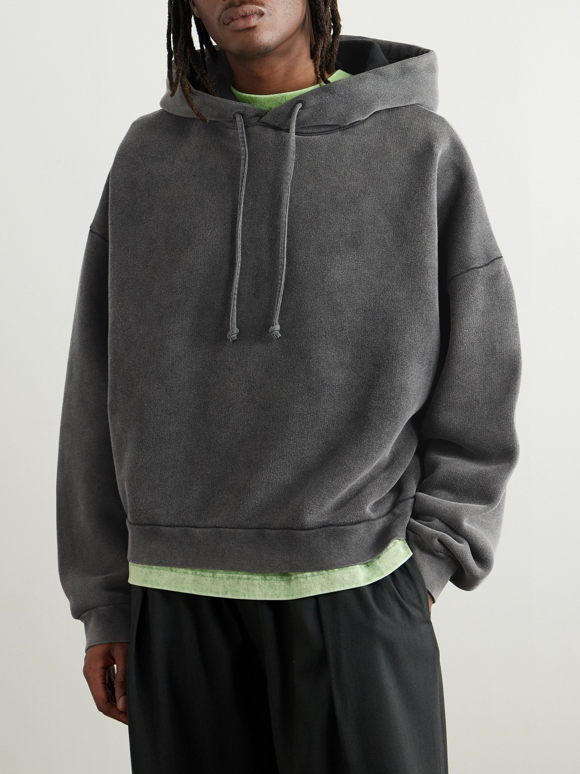 Acne Studios Hooded Sweater Drawstring Ribbed Cuffs In Gray