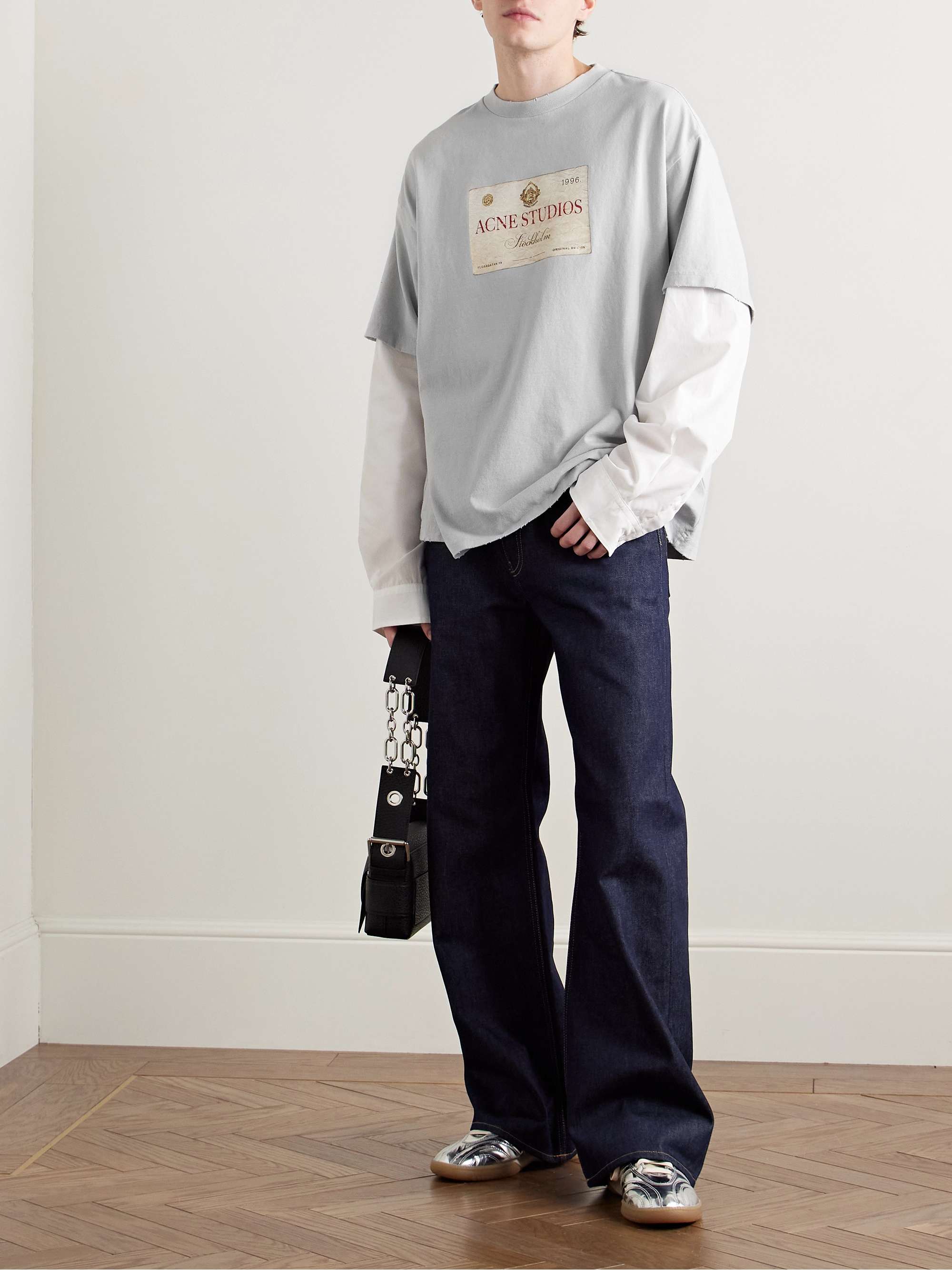Gray Edra Oversized Layered Logo-Print Cotton-Jersey and Gray Edra Oversized Layered Logo-Print Cotton-Jersey and