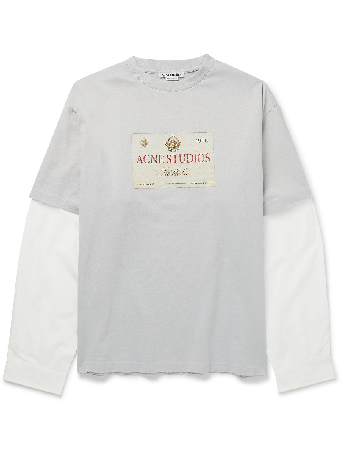 Acne Studios Edra Oversized Layered Logo-print Cotton-jersey And Poplin T-shirt In Gray