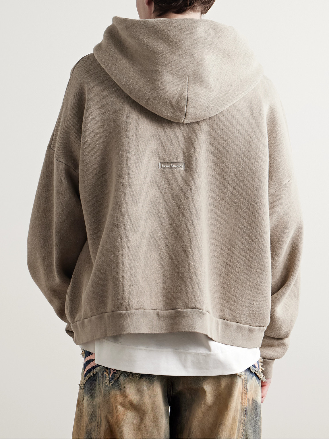 Acne Studios Fester H Logo-appliquéd Cotton-jersey Hoodie In Neutrals