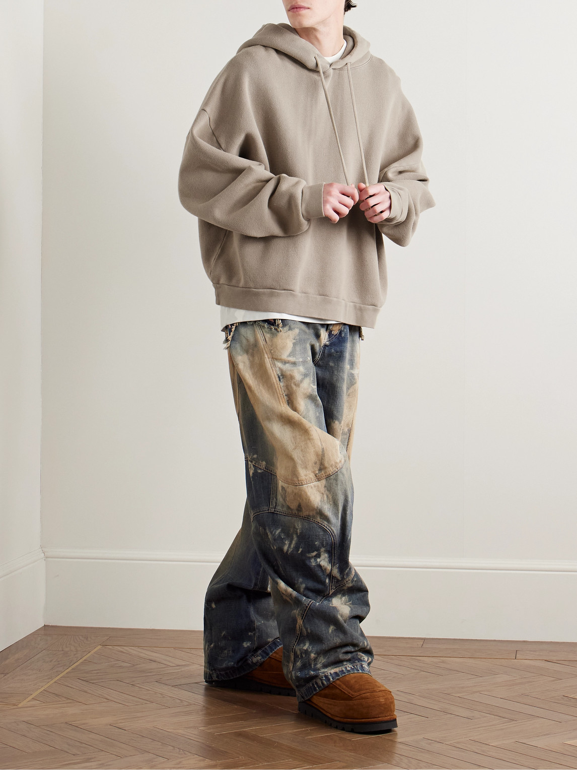 Acne Studios Fester H Logo-appliquéd Cotton-jersey Hoodie In Neutrals