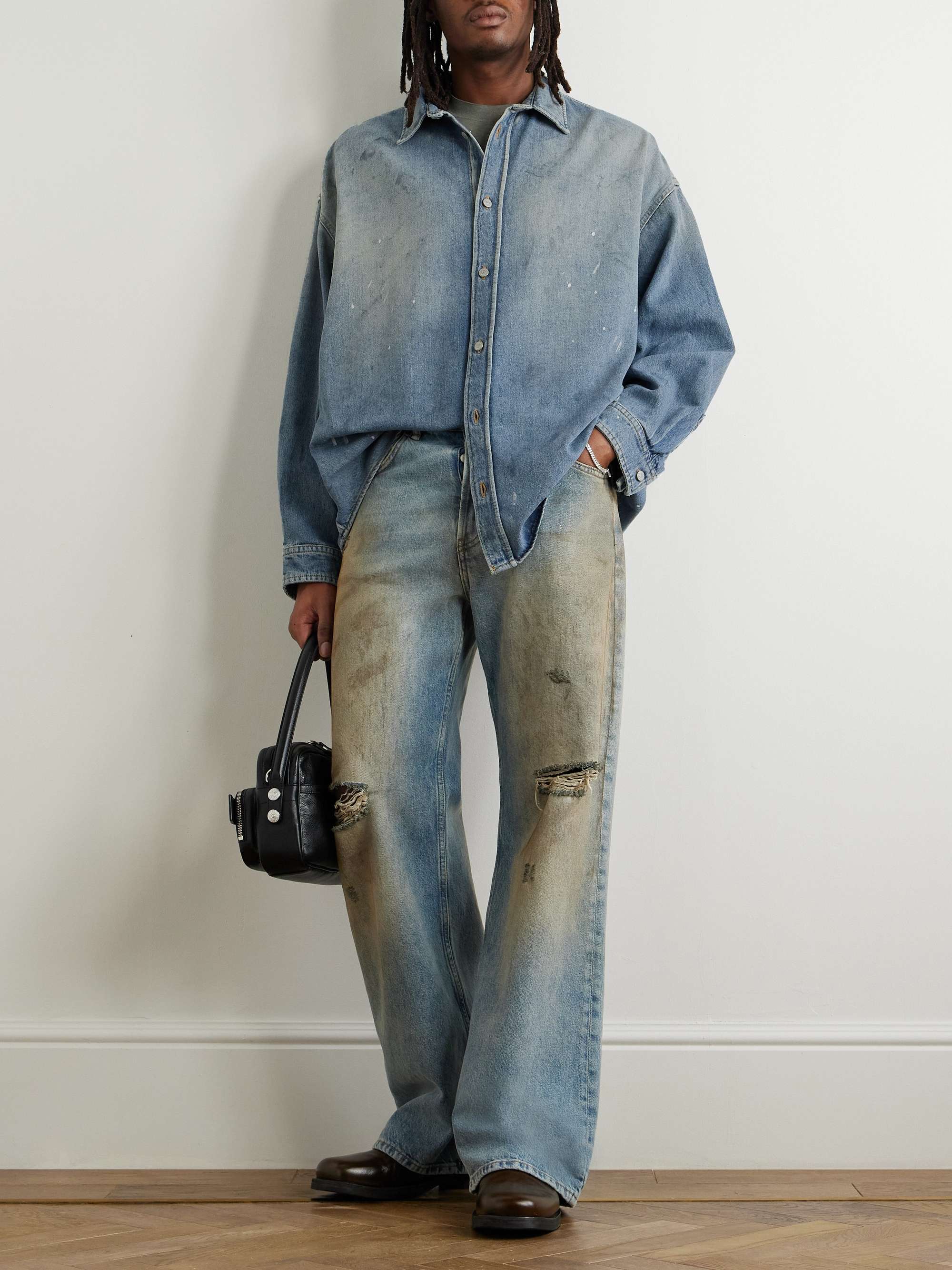 ACNE STUDIOS オーガニックデニム シャツ ペイントスプラッター ACNE STUDIOS オーガニックデニム シャツ ペイントスプラッター