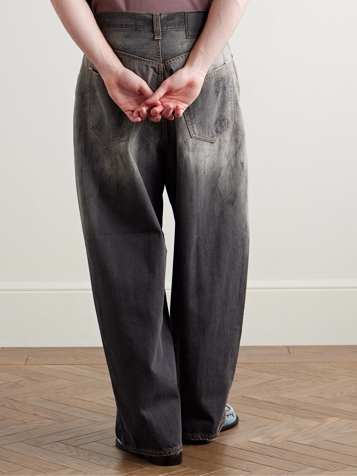 Acne Studios 2023m Wide-leg Distressed Paint-splattered Jeans In Black