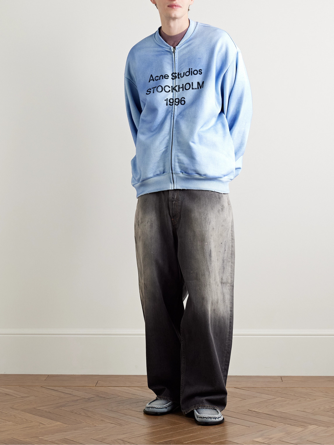 Acne Studios 2023m Wide-leg Distressed Paint-splattered Jeans In Black