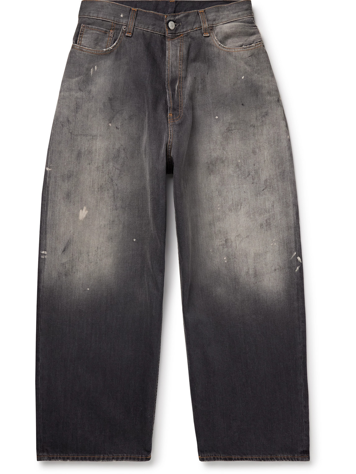 Acne Studios 2023m Wide-leg Distressed Paint-splattered Jeans In Black