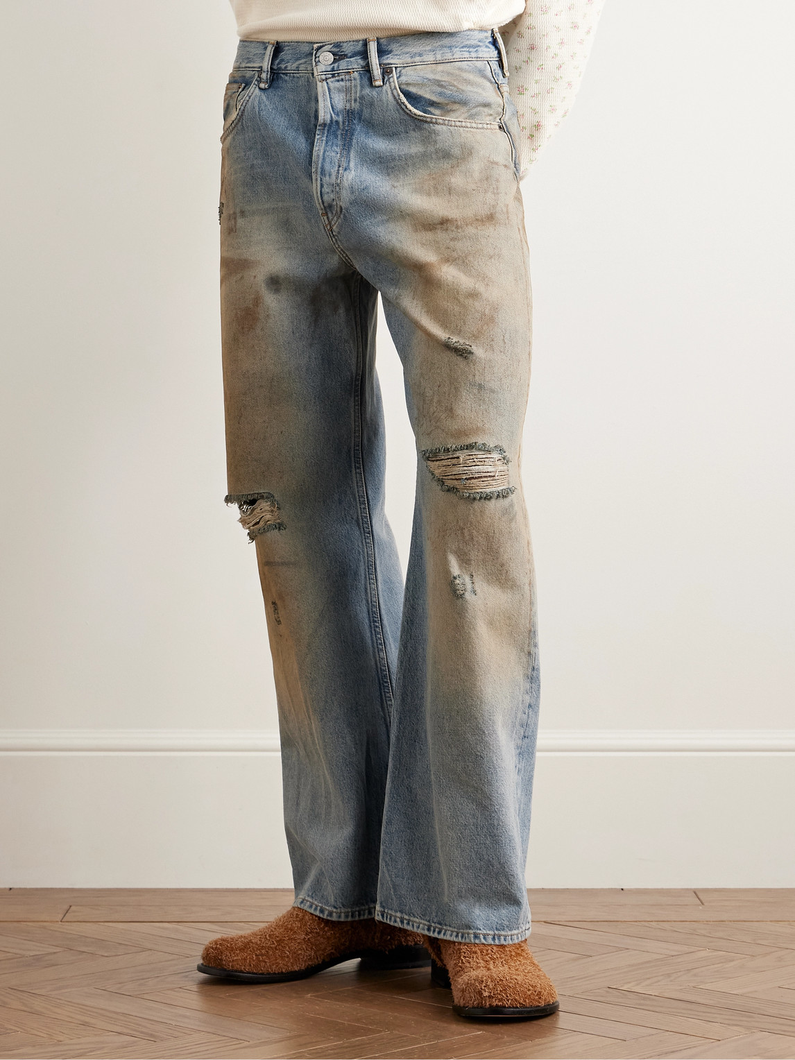 Shop Acne Studios Straight-leg Distressed Jeans In Blue