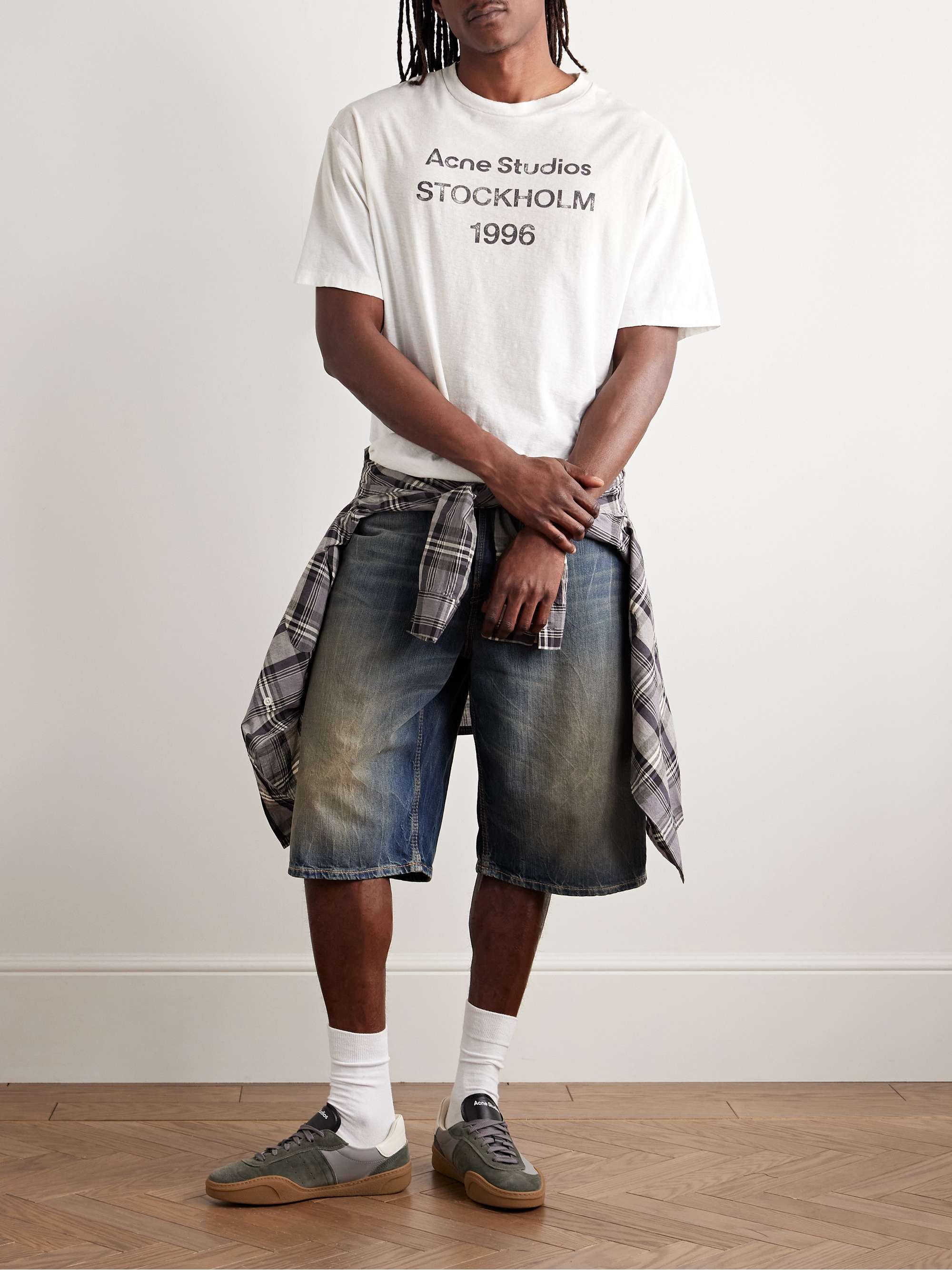 ACNE STUDIOS Exford Distressed Logo-Print Cotton-Jersey T ACNE STUDIOS Exford Distressed Logo-Print Cotton-Jersey T