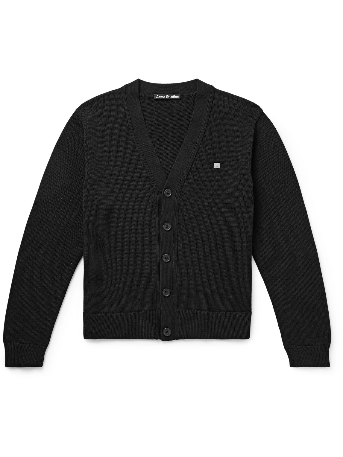 Acne Studios Keve Logo-appliquéd Ribbed Cotton Cardigan In Black