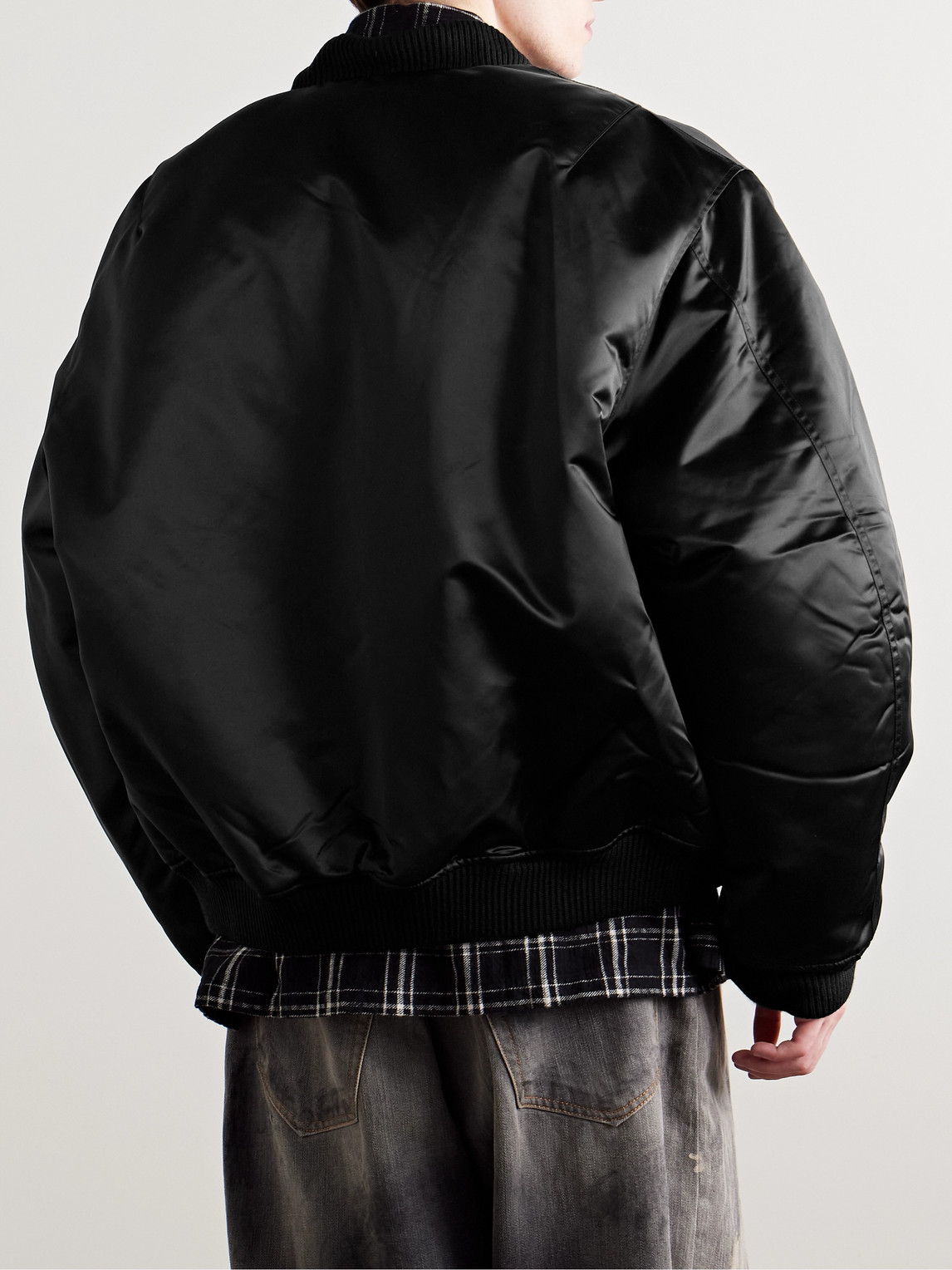 Acne Studios Oliev Logo-embroidered Padded Satin Bomber Jacket In Black