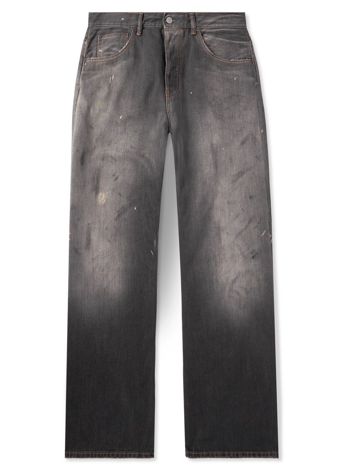 Acne Studios Straight-leg Distressed Paint-splattered Jeans In Gray