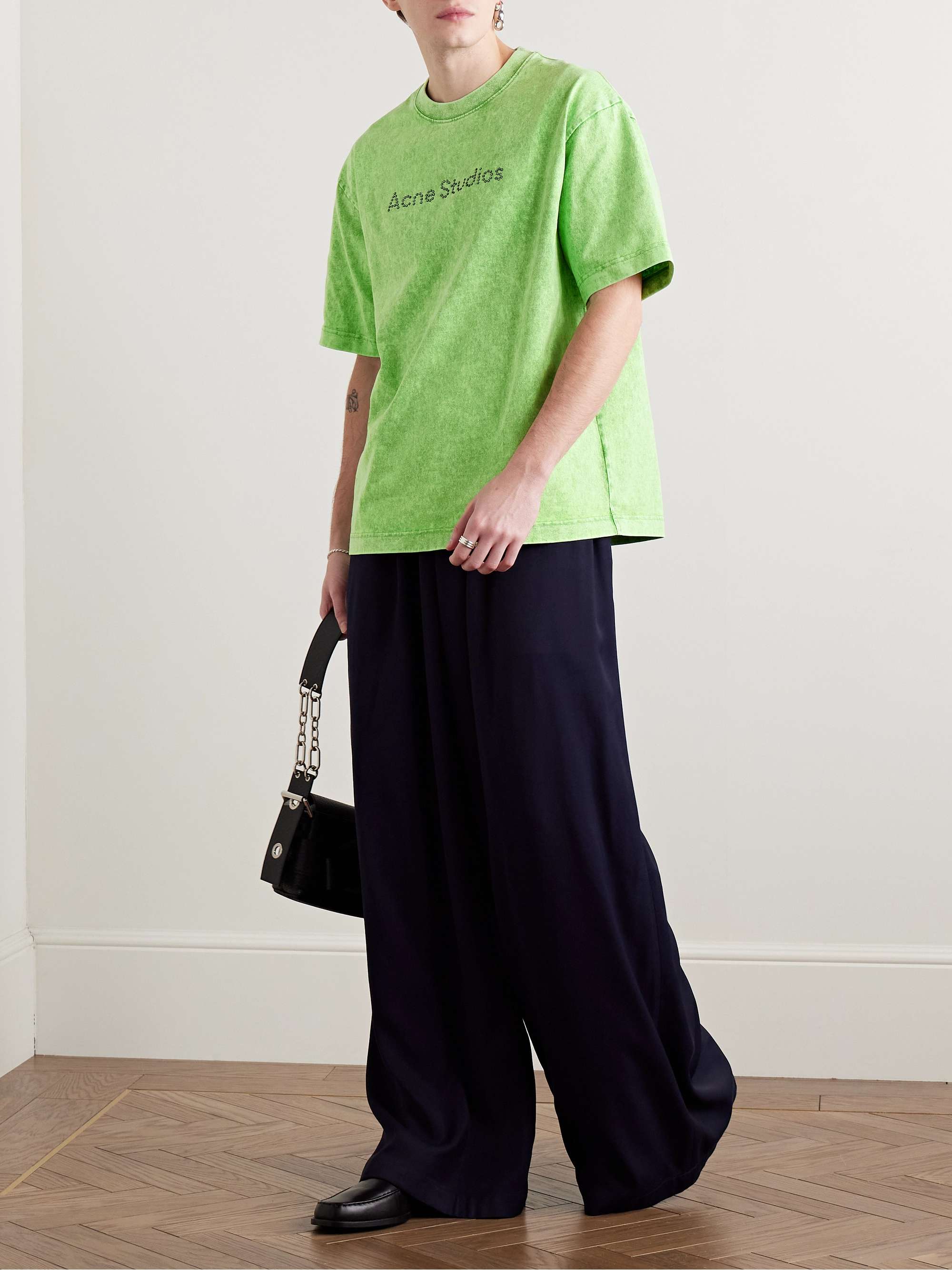 ACNE STUDIOS コットン混ジャージー Tシャツ ダメージ加工 ロゴ