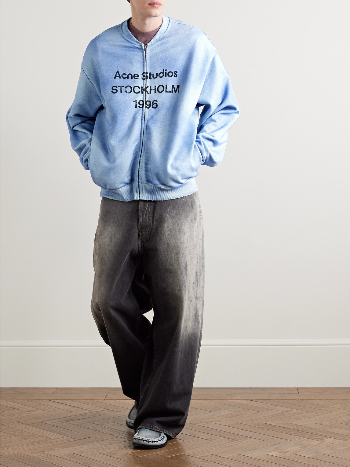 Acne Studios Blue Logo Zip Sweater In Blue