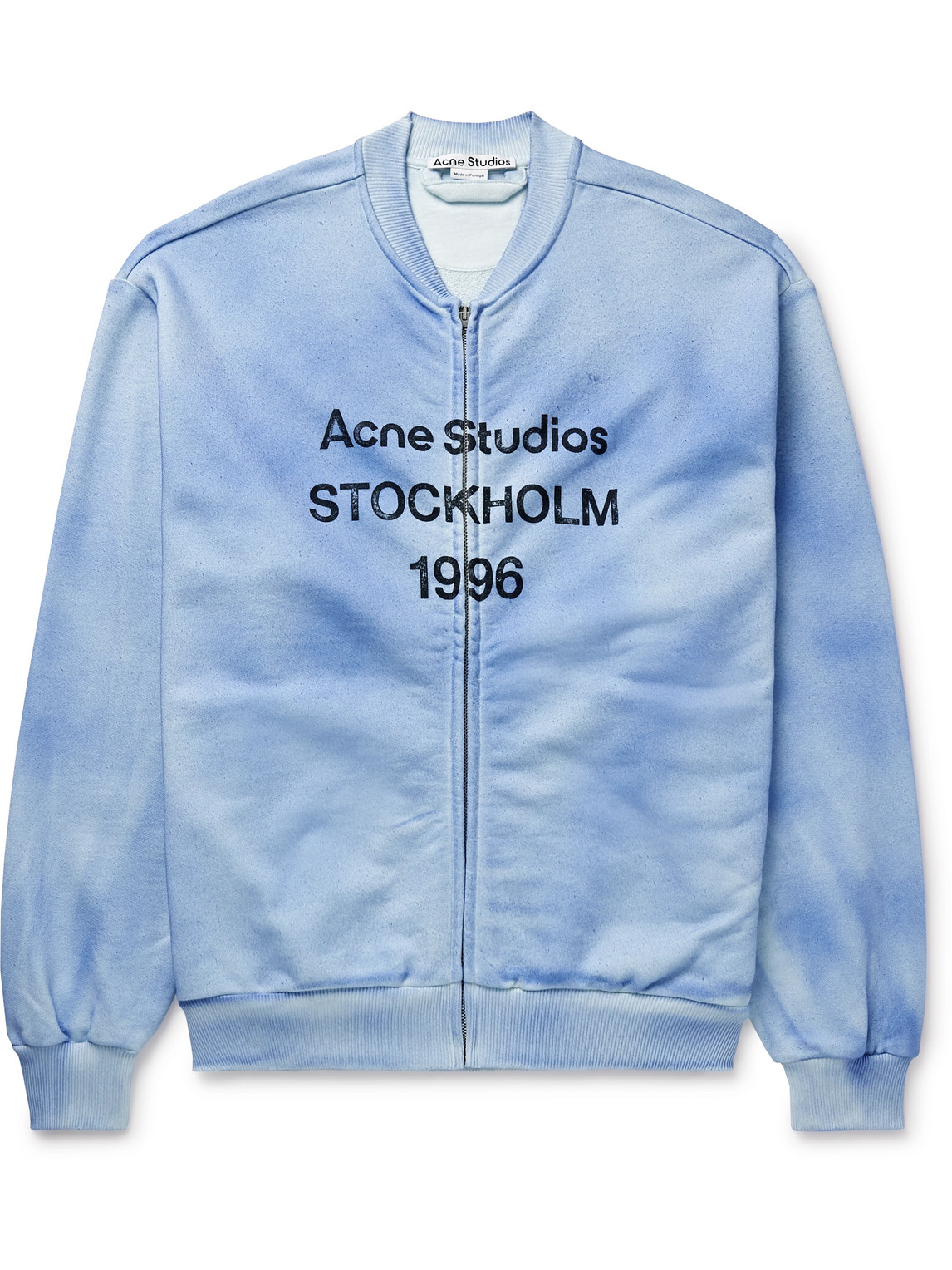 Acne Studios Fiah Garment-dyed Logo-print Cotton-blend Jersey Zip-up Sweatshirt In Blue