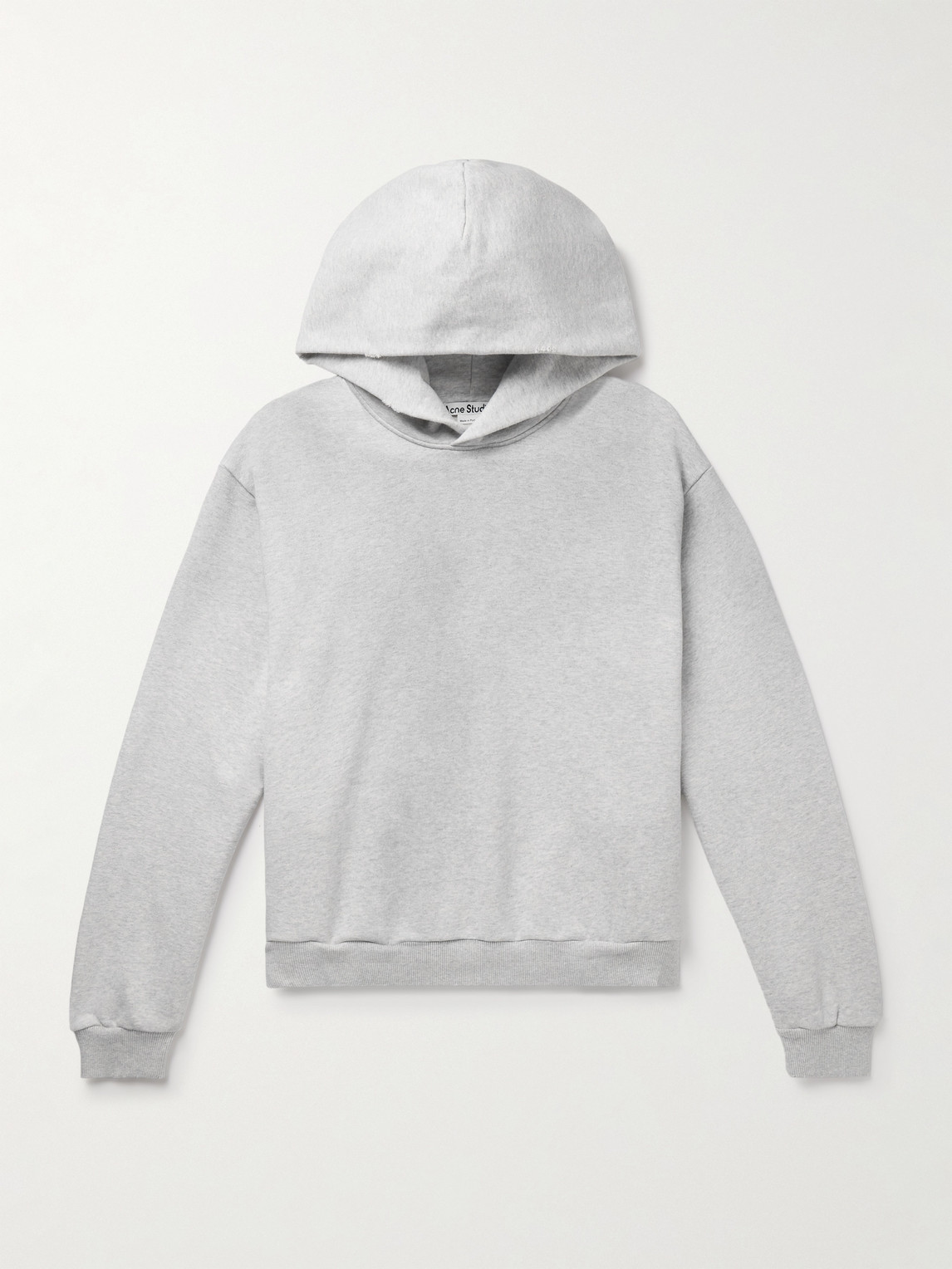 Acne Studios Franziska Garment-dyed Distressed Logo-print Cotton-blend Jersey Hoodie In Gray
