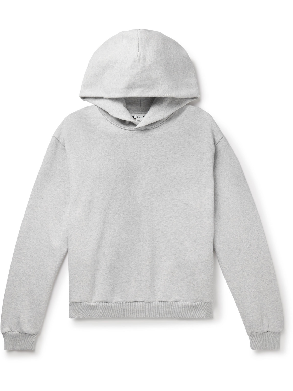 Acne Studios Franziska Garment-dyed Distressed Logo-print Cotton-blend Jersey Hoodie In Grey