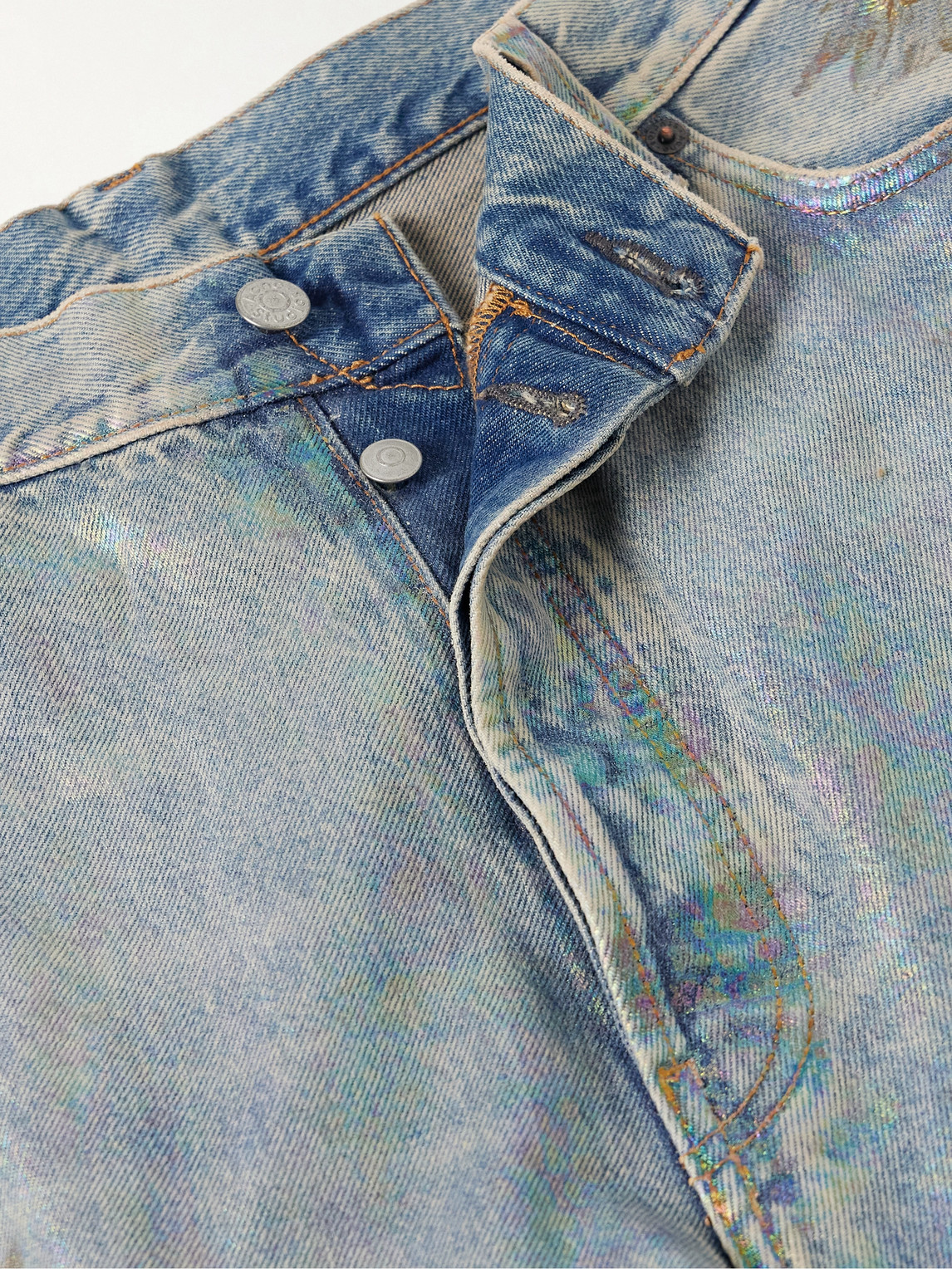 ACNE STUDIOS DIRTY HALO WIDE-LEG DISTRESSED IRIDESCENT JEANS