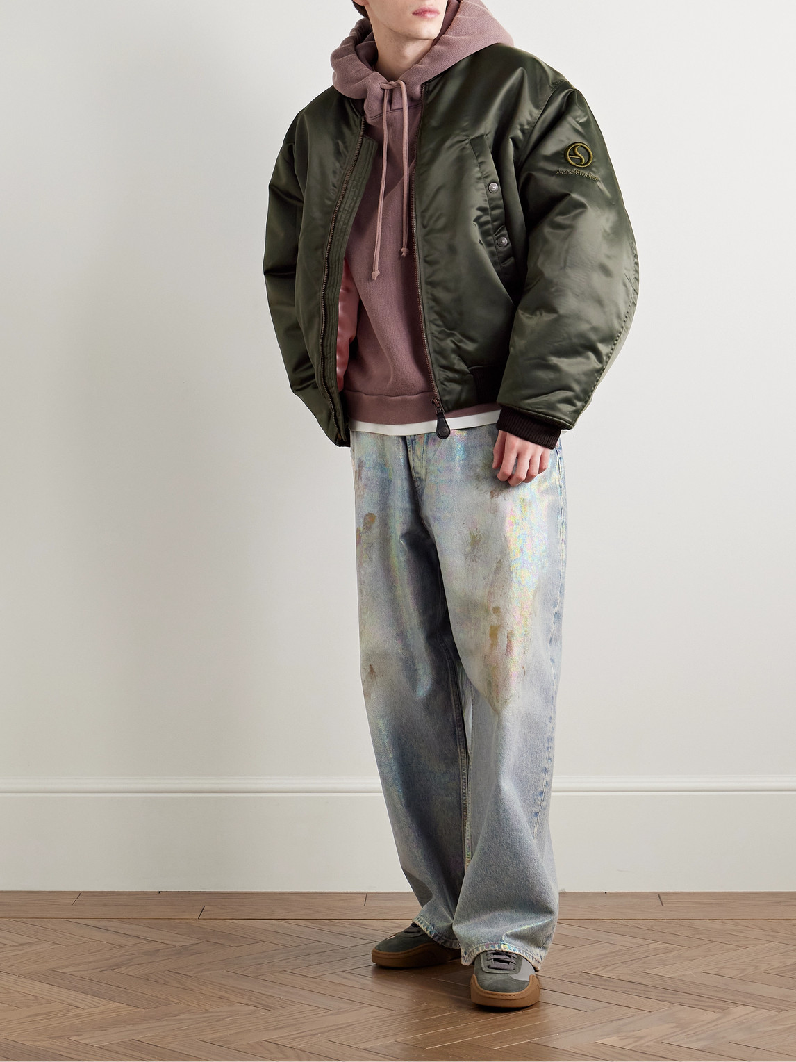 ACNE STUDIOS DIRTY HALO WIDE-LEG DISTRESSED IRIDESCENT JEANS