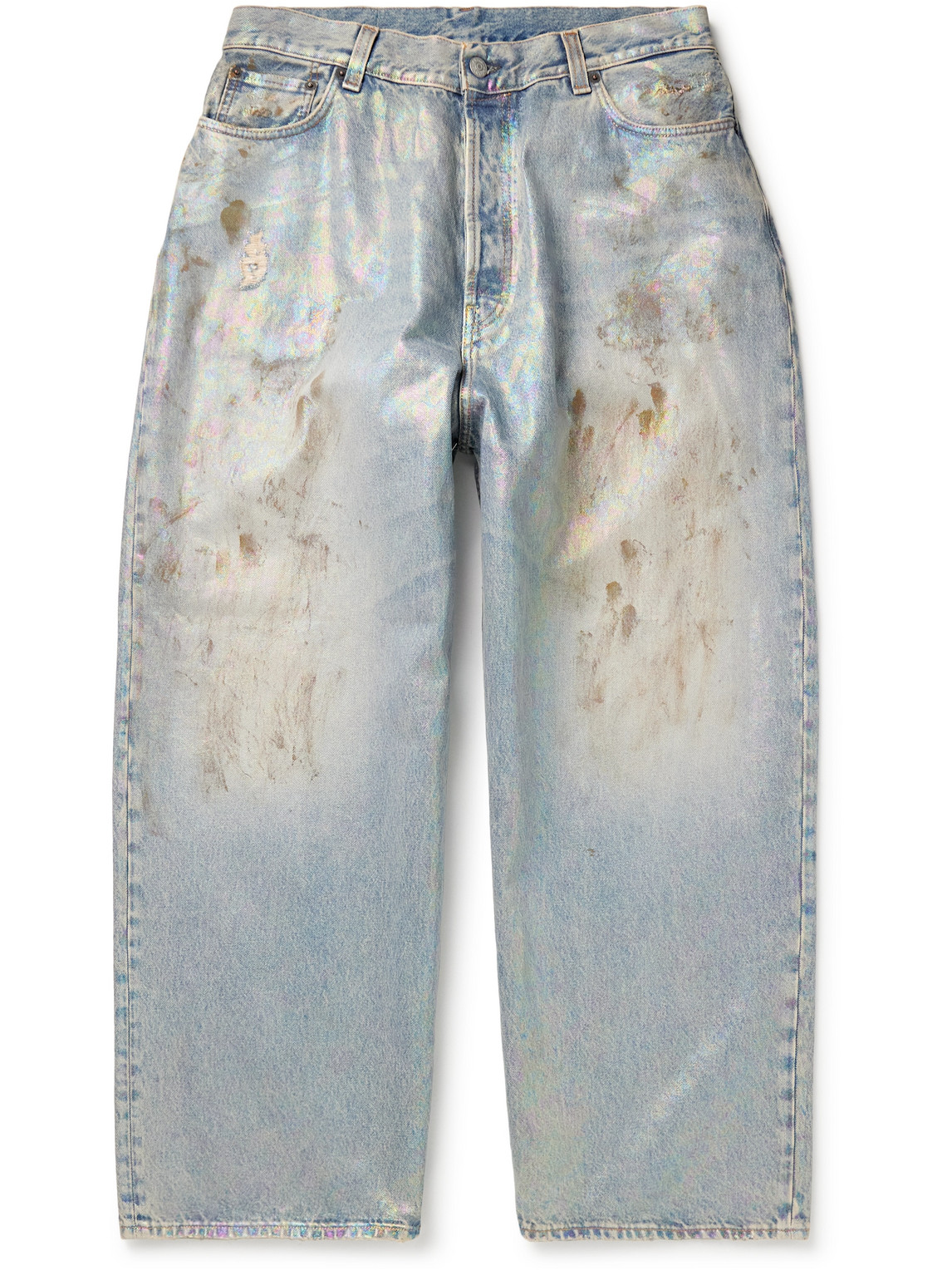 ACNE STUDIOS DIRTY HALO WIDE-LEG DISTRESSED IRIDESCENT JEANS