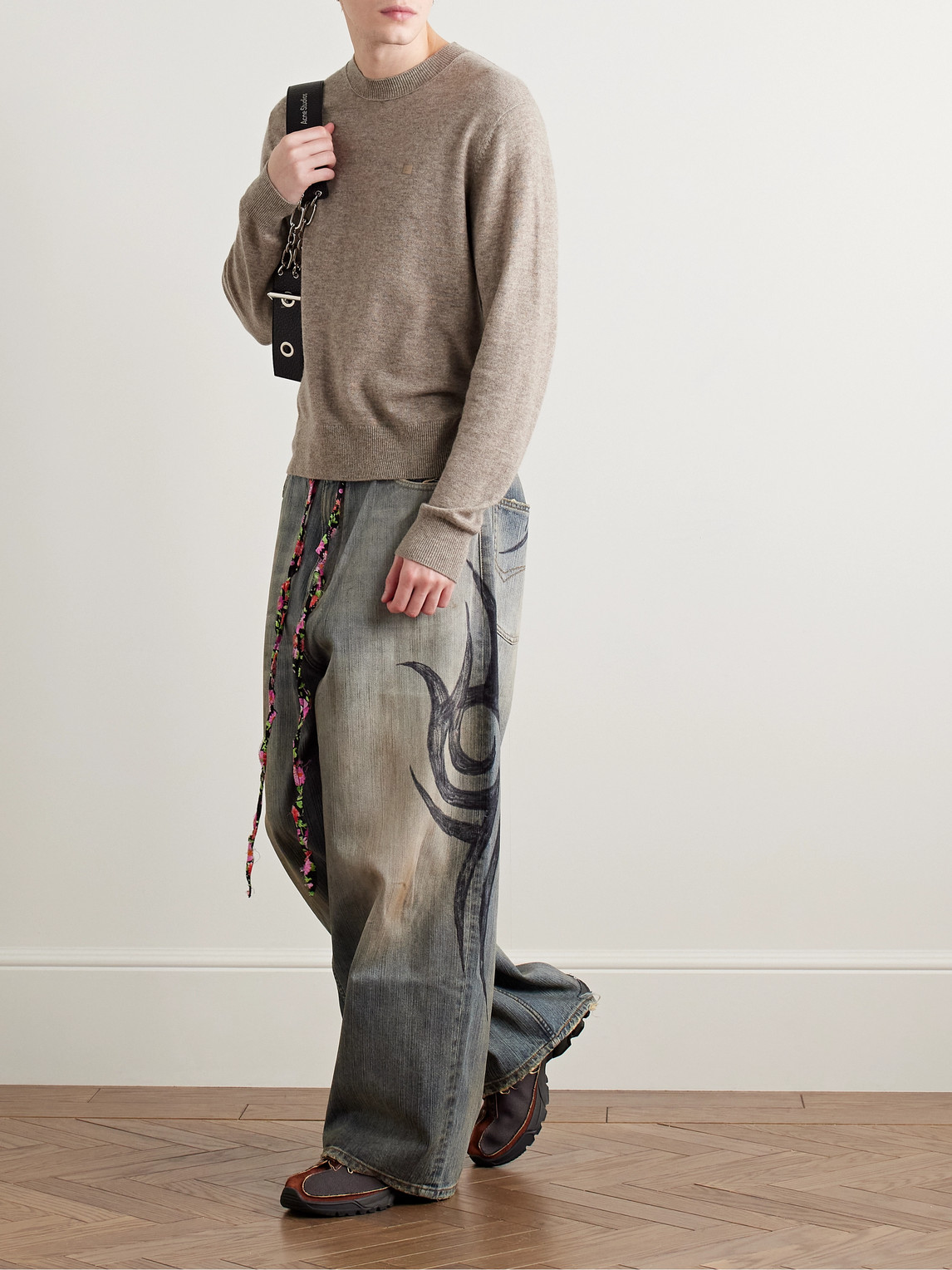 Acne Studios Kalas Logo-appliquéd Wool And Yak-blend Sweater In Neutrals