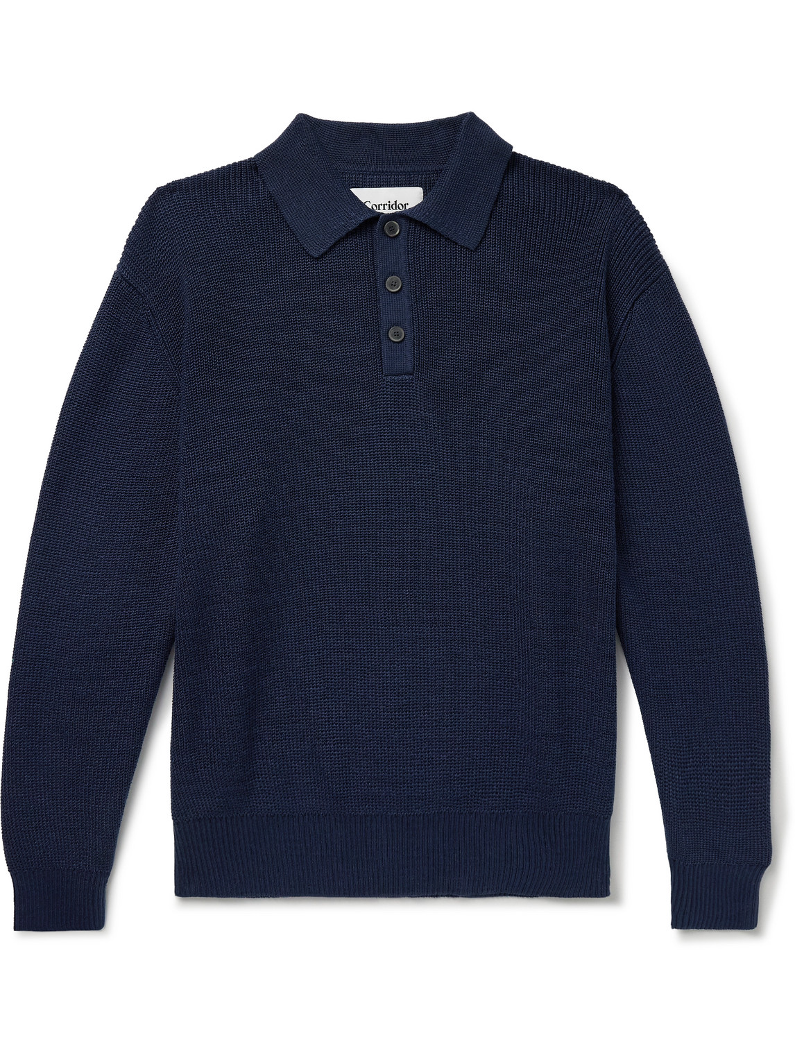 Corridor Ribbed Organic Mercerised Cotton Polo Sweater In Blue