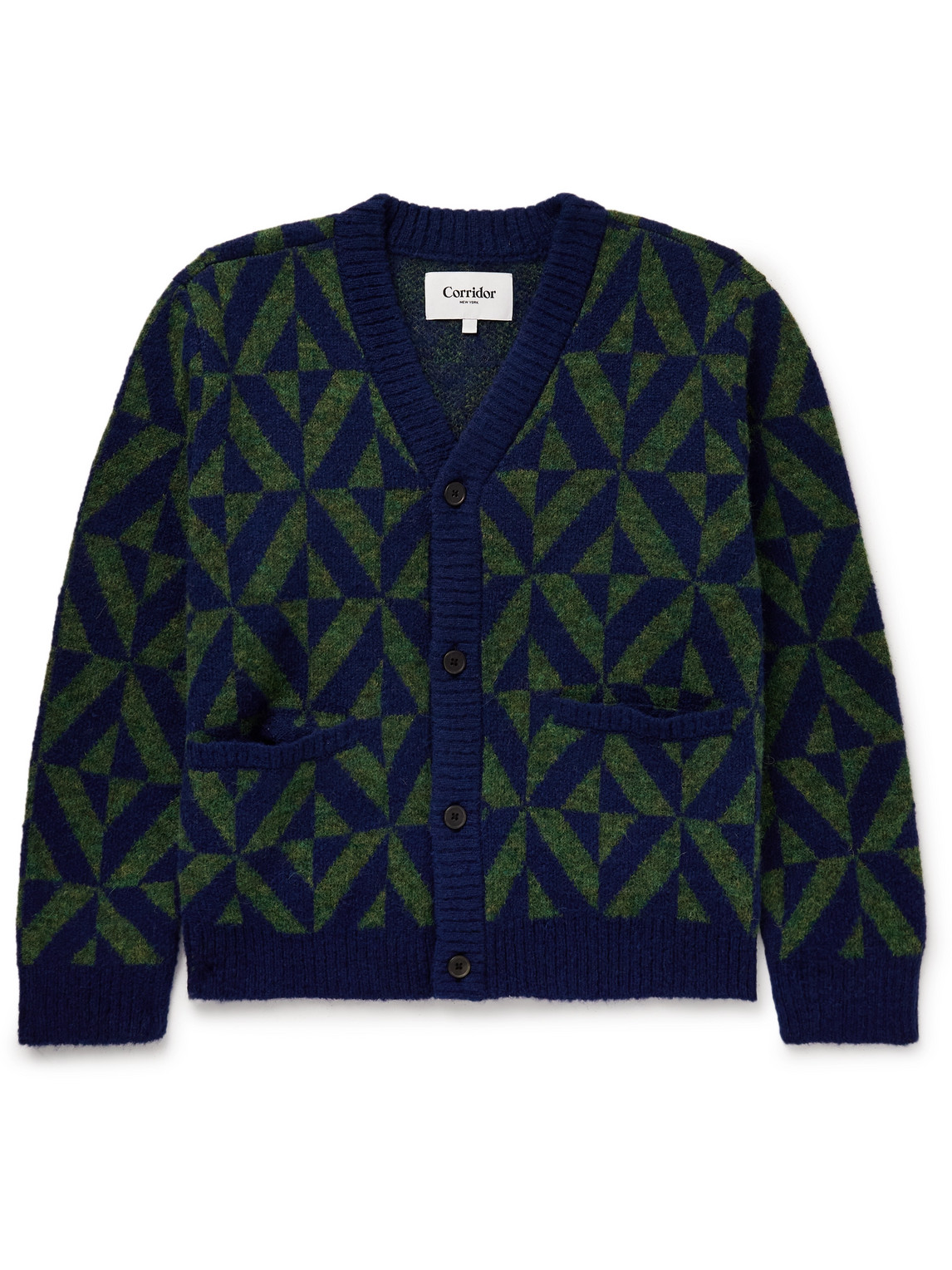 Corridor Jacquard-knit Alpaca-blend Cardigan In Blue