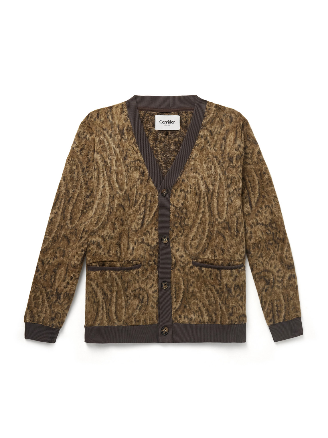 Corridor Opus Brushed Paisley-jacquard Knitted Cardigan In Brown