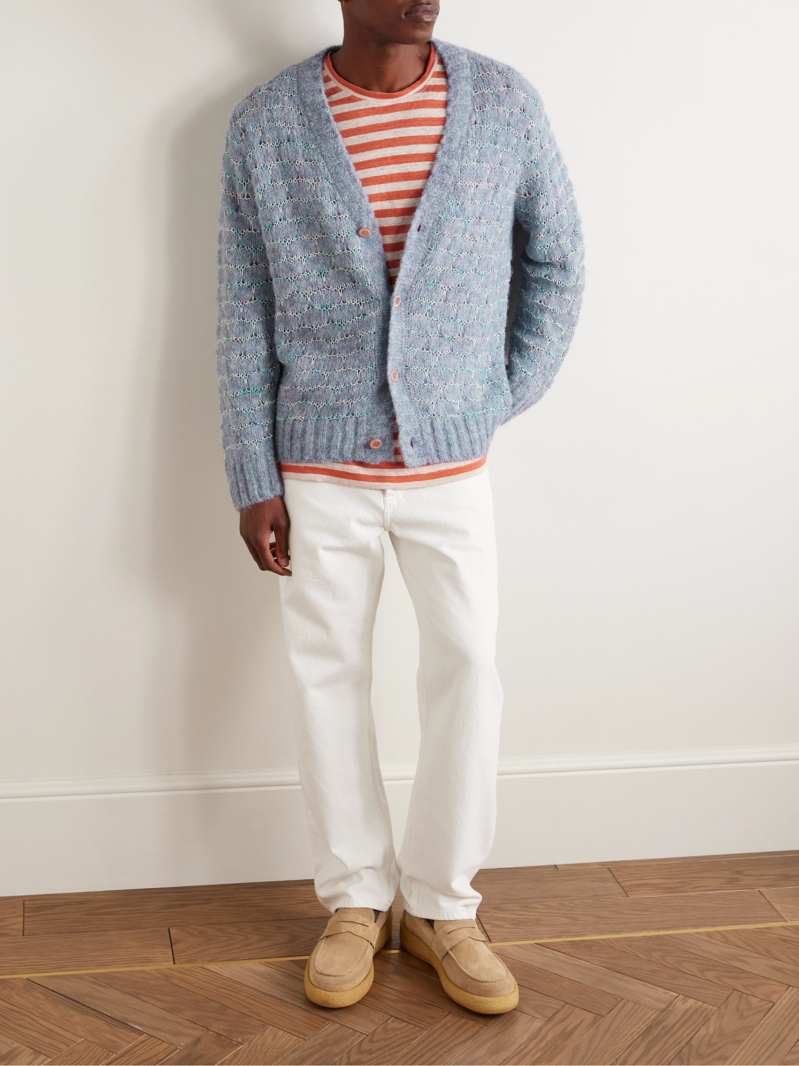 Corridor Raga Space-dyed Open-knit Alpaca-blend Cardigan In Blue