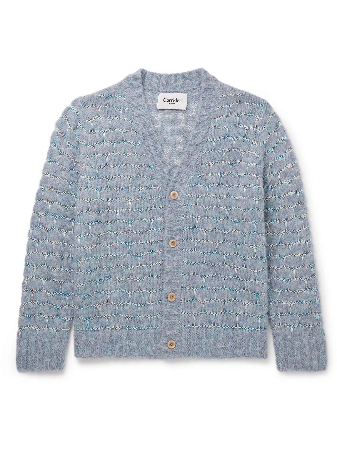 Corridor Raga Space-dyed Open-knit Alpaca-blend Cardigan In Blue