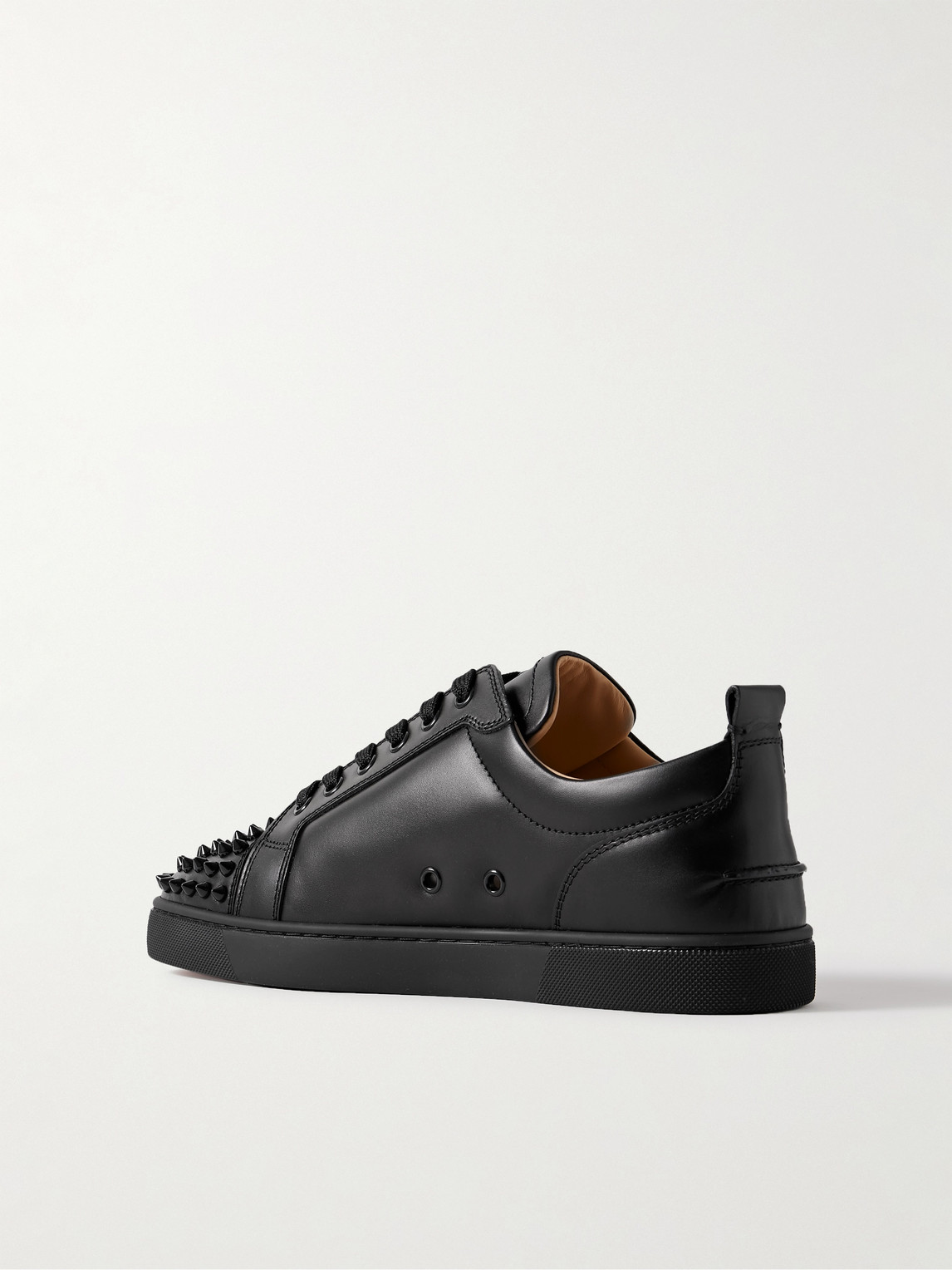 Christian Louboutin Louis Junior Spikes Cap-toe Leather Sneakers In Black