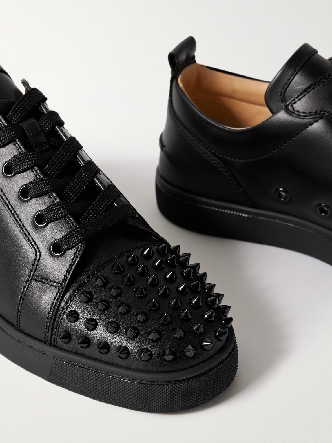 Christian Louboutin Louis Junior Spikes Cap-toe Leather Sneakers In Black