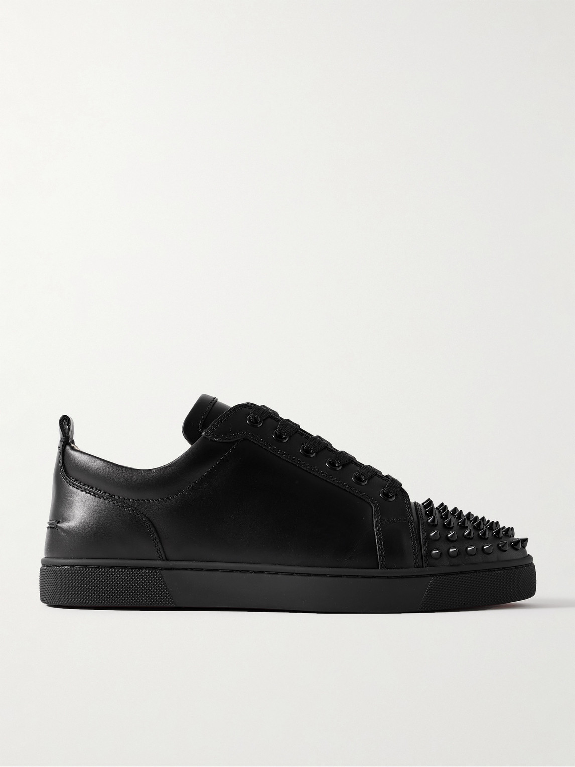 Christian Louboutin Louis Junior Spikes Cap-toe Leather Sneakers In Black