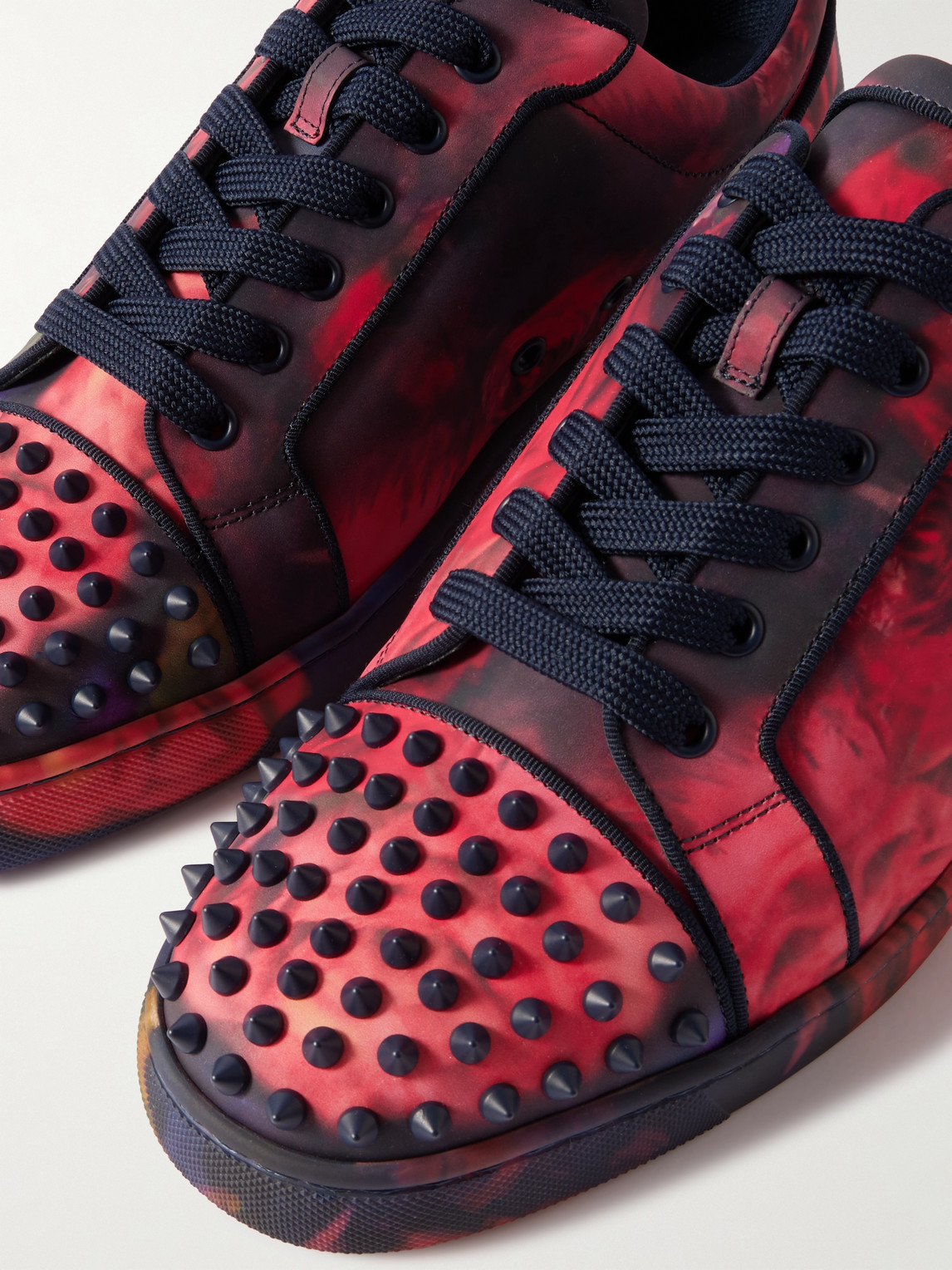 Christian Louboutin Louis Junior Spikes Orlato Floral-print Leather Sneakers In Multi