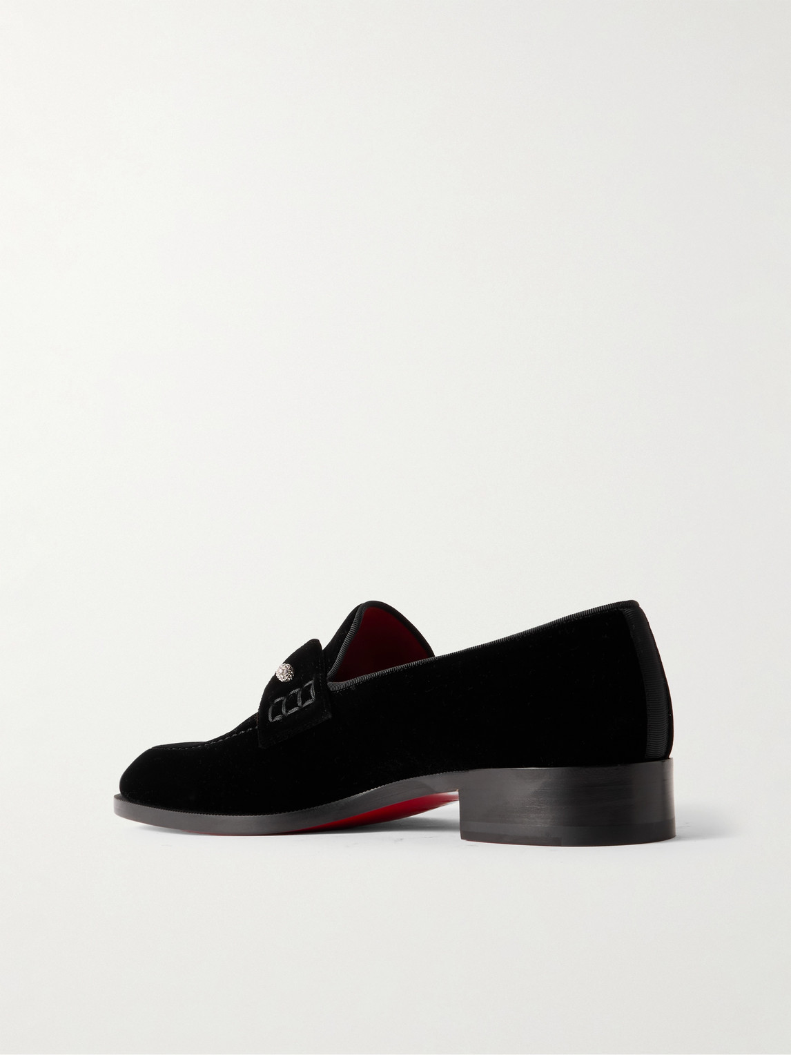 Christian Louboutin Chambelimoc Night Strass Embellished Velvet Loafers In Black